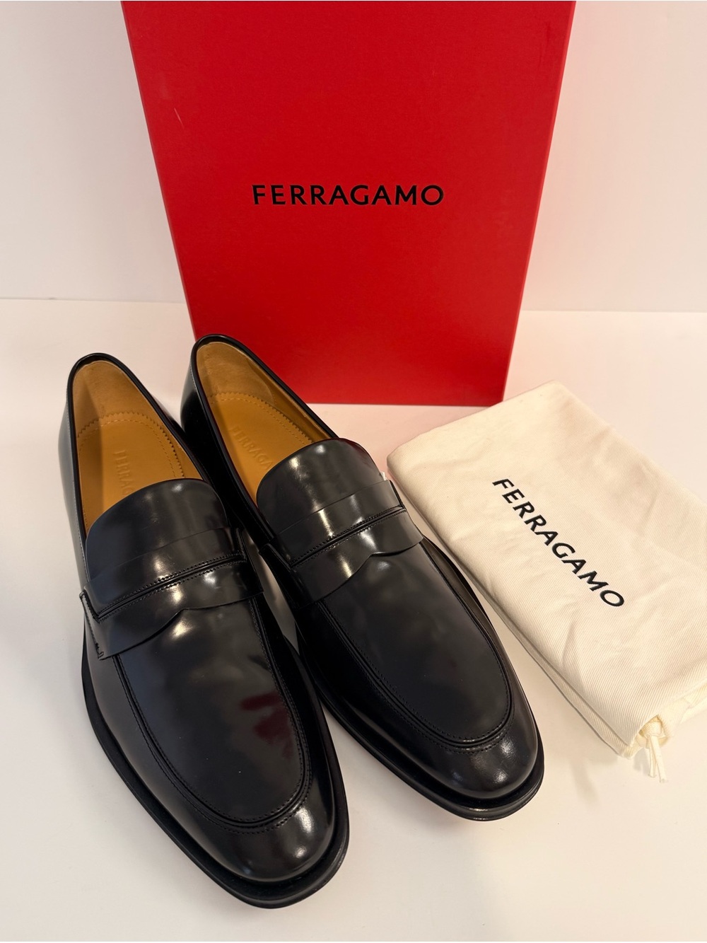 Salvatore Ferragamo Felipe Penny Loafers Black Calf Leather‎ Men’s 9 D Italy